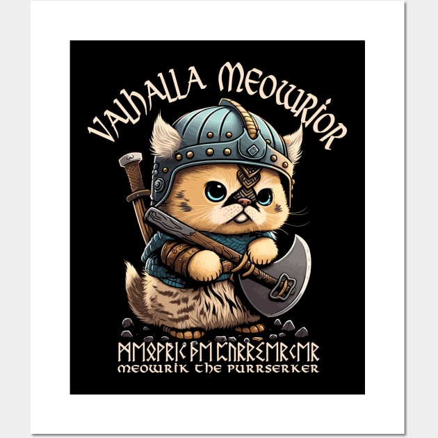 Nordic Norse Valhalla Viking Cat Warrior Wall Art by Apocatnipse Meow